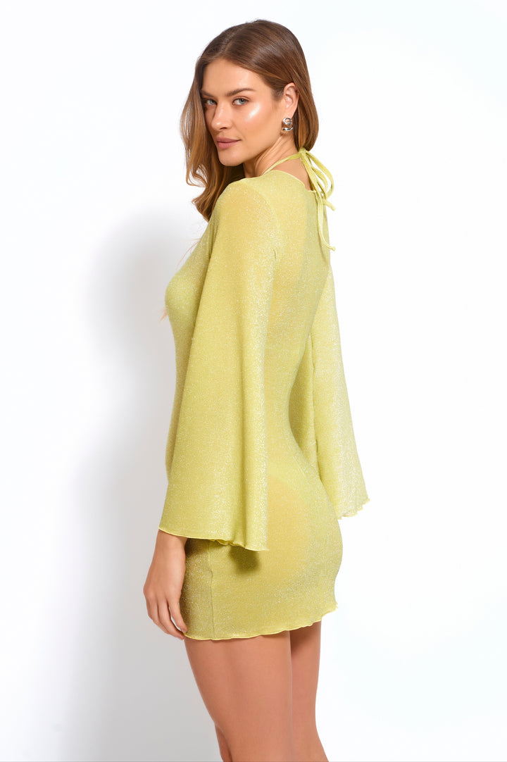 Vestido Curto Lurex Manga Longa