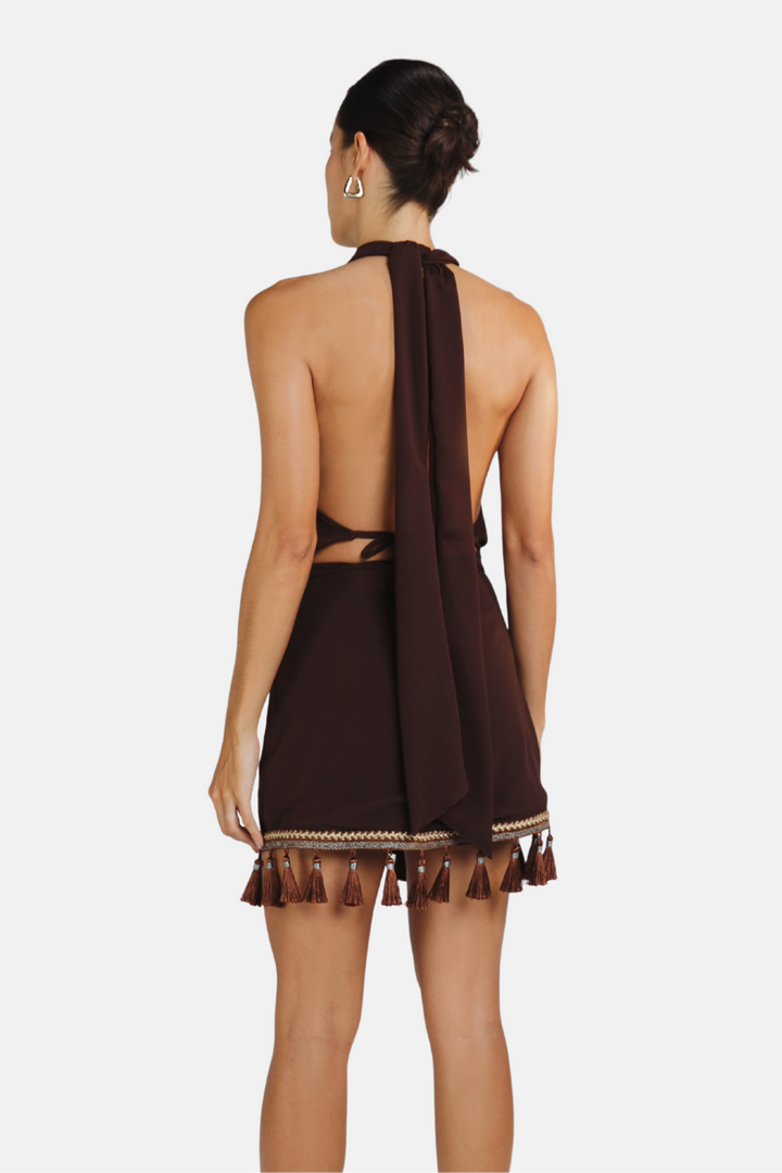 Conjunto Tassel Blusa + Saia Envelope Marrom