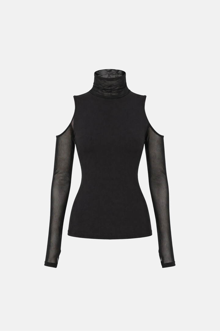 PRÉ-VENDA Blusa Soft Gola e Manga Longa Vazada Tule