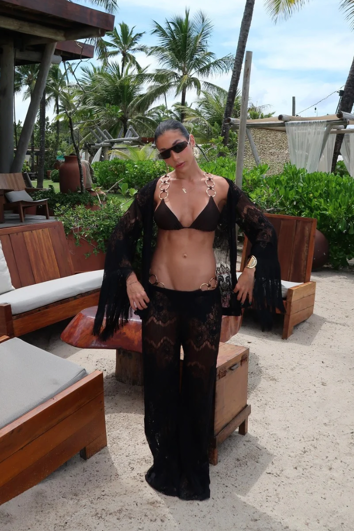 Conjunto Kimono + Calça Renda Preto