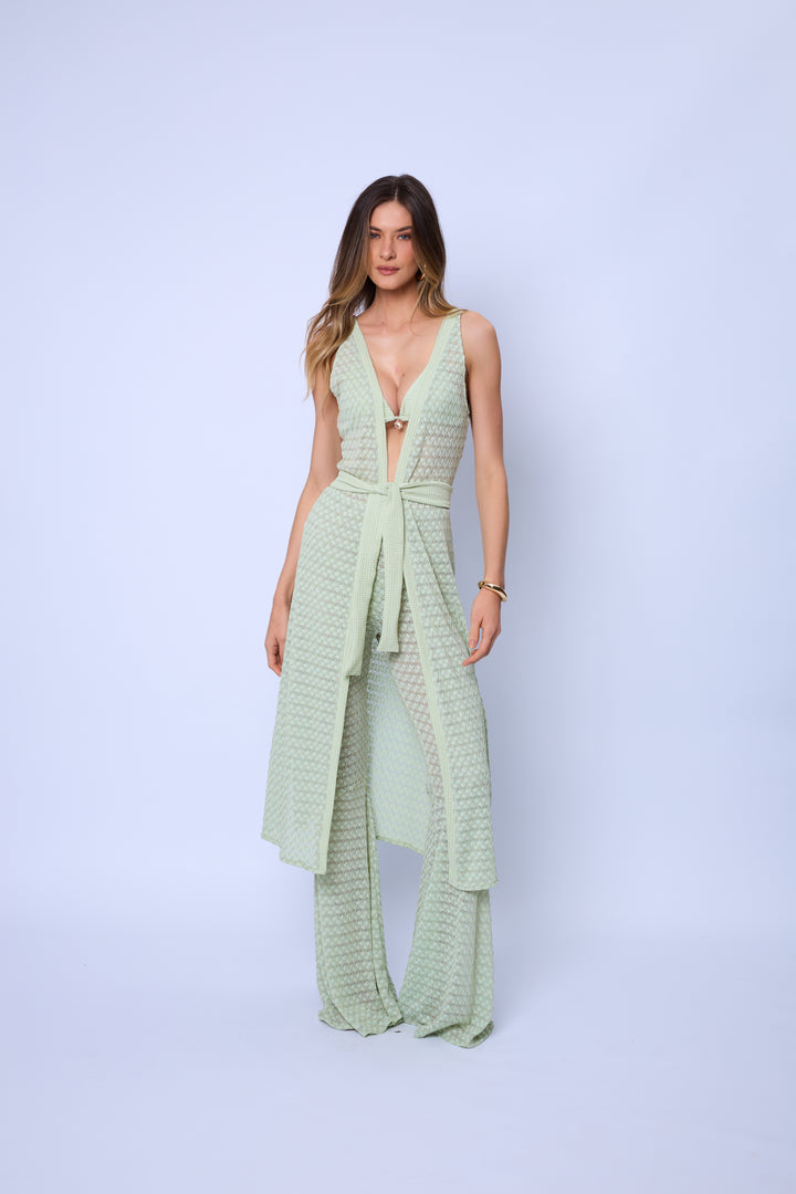 Calça Flare Texturizada Transparente Alba