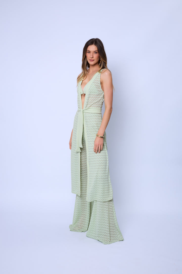 Calça Flare Texturizada Transparente Alba