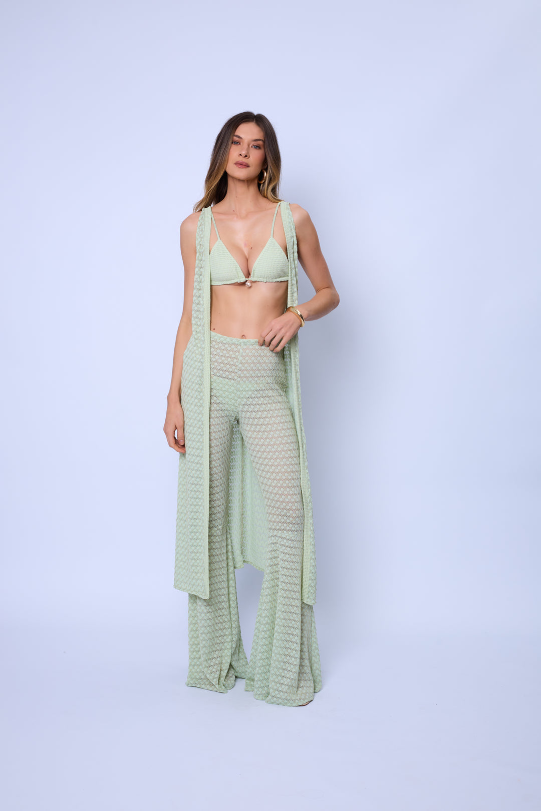 Calça Flare Texturizada Transparente Alba
