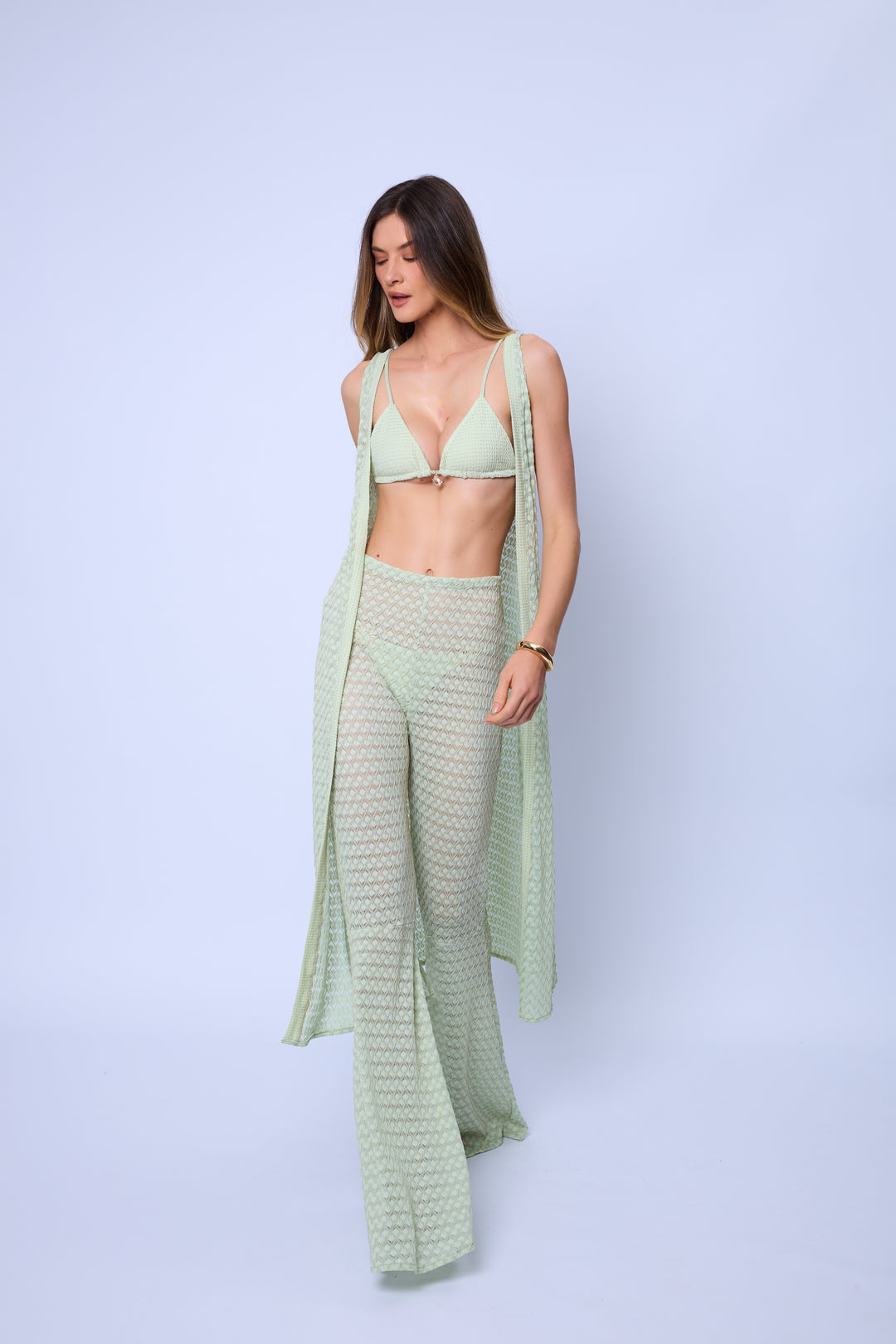 Calça Flare Texturizada Transparente Alba
