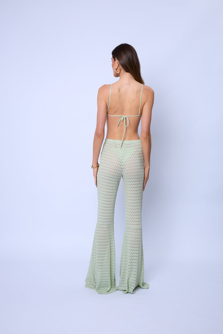 Calça Flare Texturizada Transparente Alba