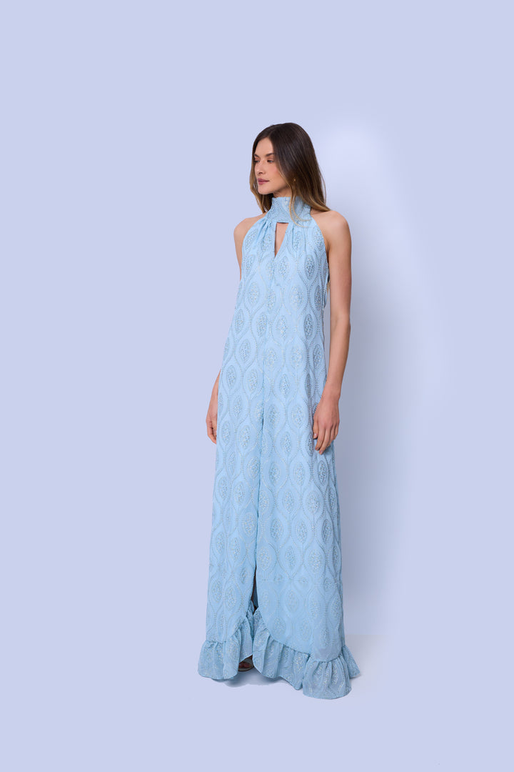 Vestido Longo Halter Neck com Fenda Frontal Veneza