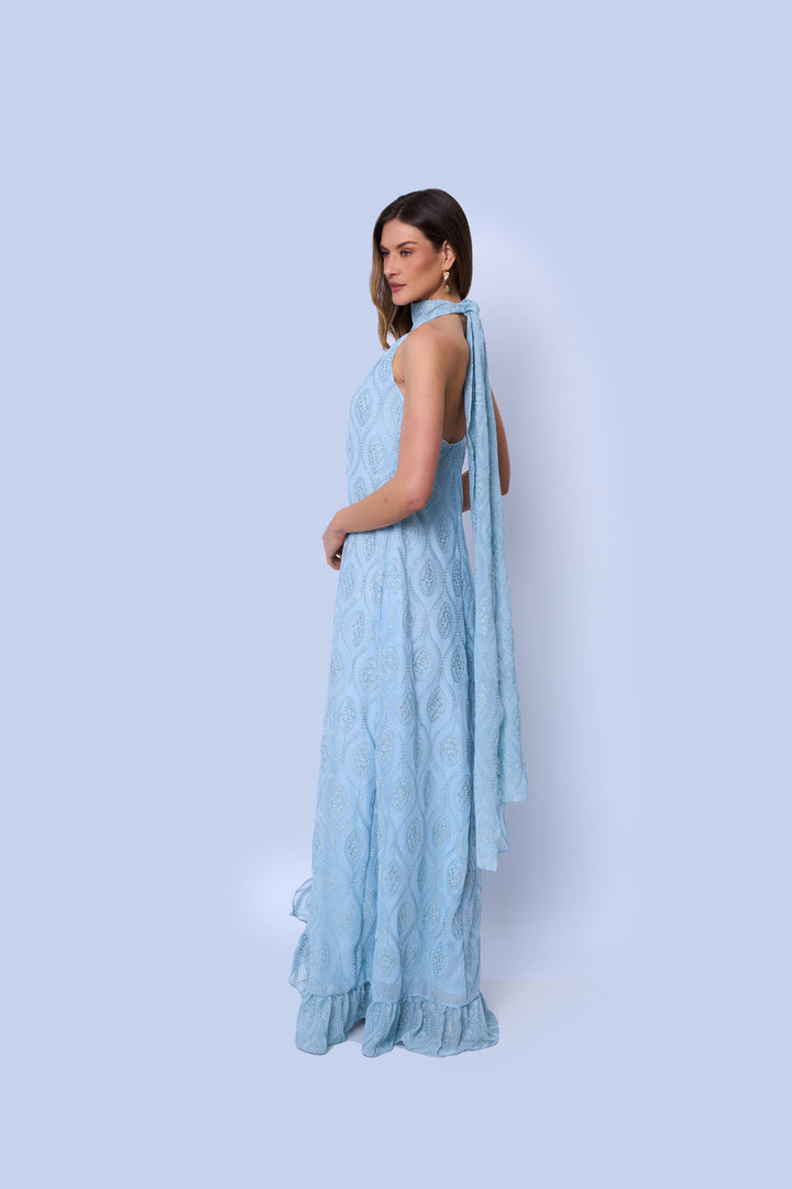 Vestido Longo Halter Neck com Fenda Frontal Veneza