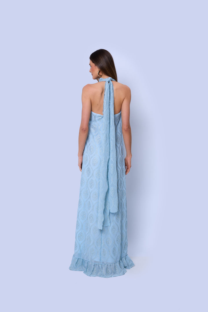 Vestido Longo Halter Neck com Fenda Frontal Veneza