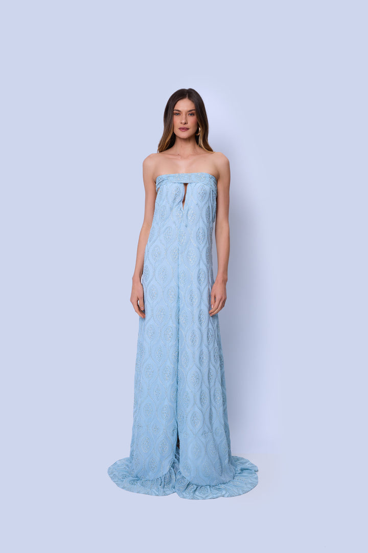 Vestido Longo Halter Neck com Fenda Frontal Veneza
