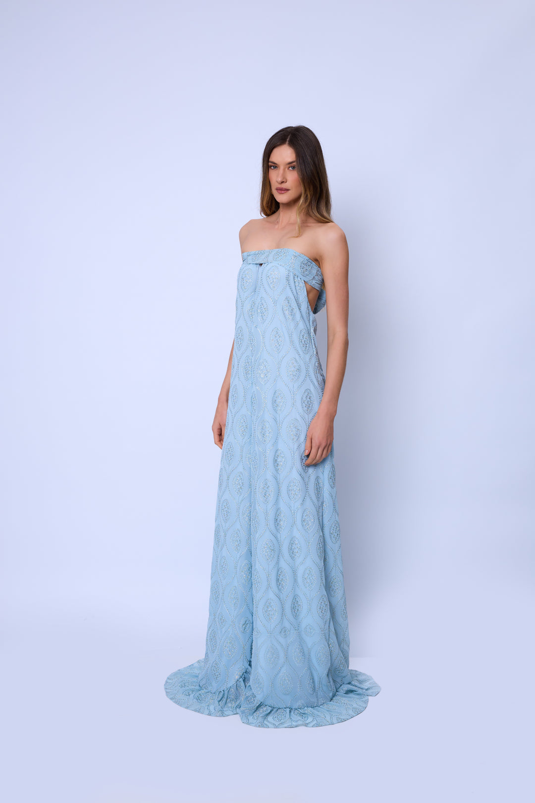Vestido Longo Halter Neck com Fenda Frontal Veneza