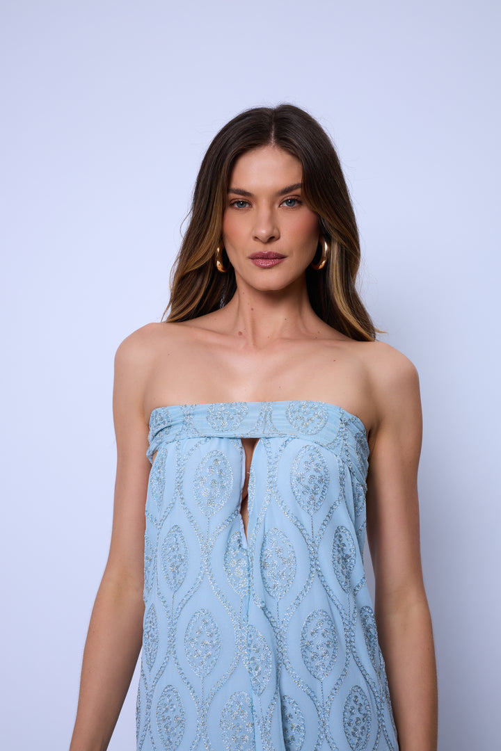 Vestido Longo Halter Neck com Fenda Frontal Veneza