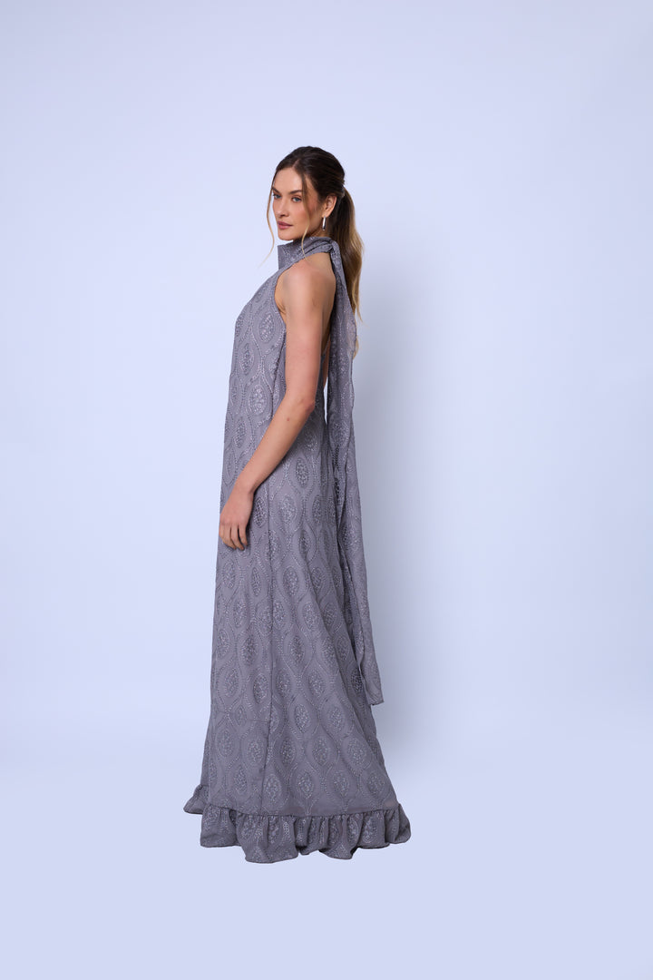 Vestido Longo Halter Neck com Fenda Frontal Veneza