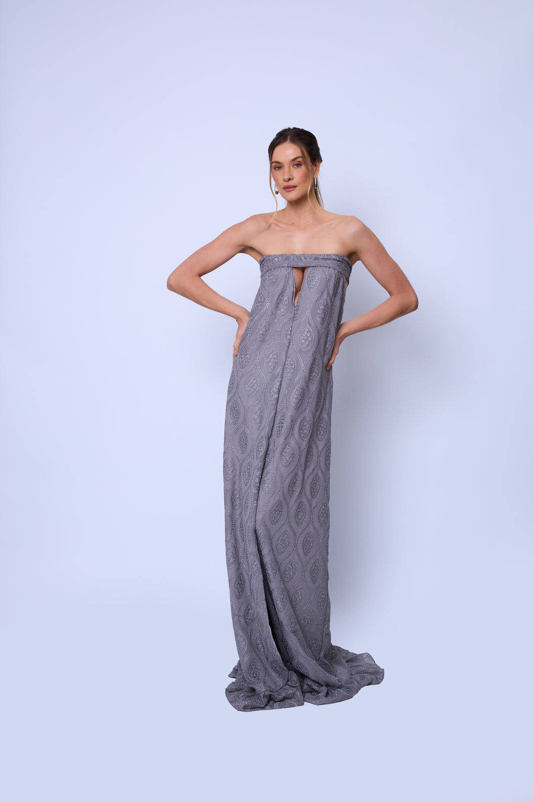 Vestido Longo Halter Neck com Fenda Frontal Veneza