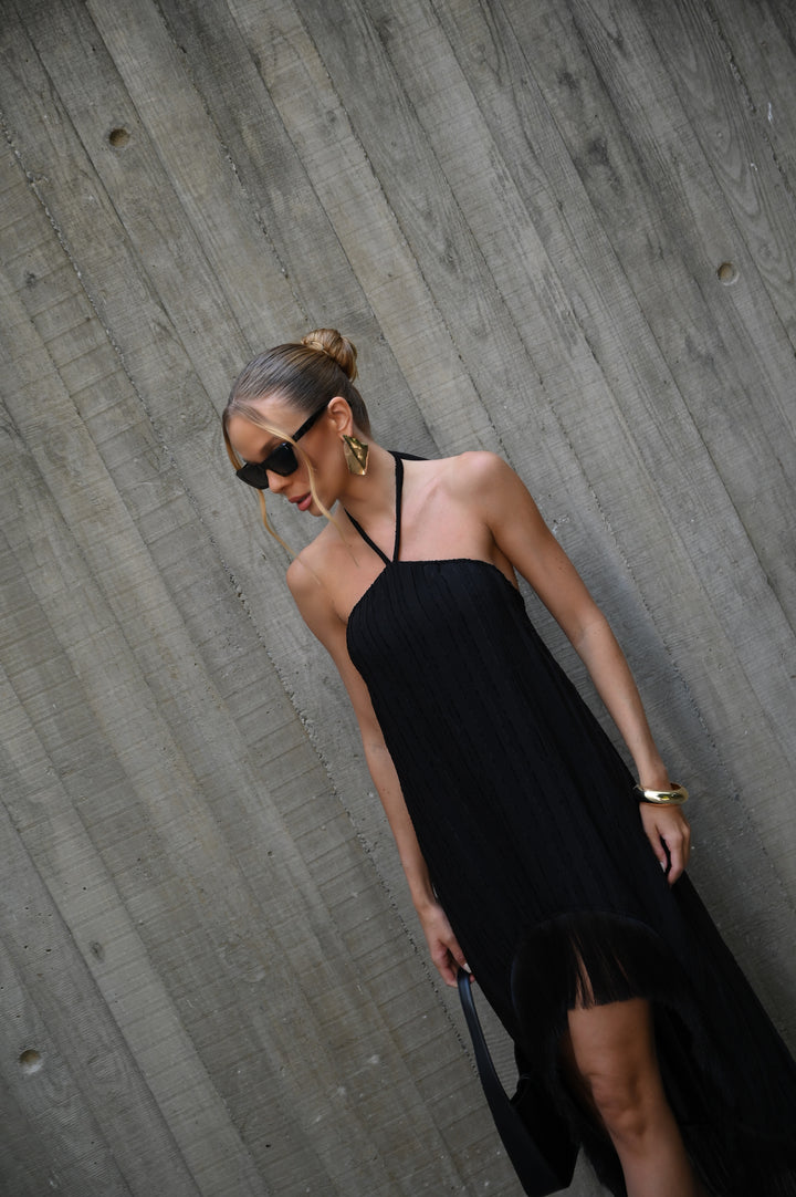 Vestido Mullet  Halter no Pescoço Franjas Laura