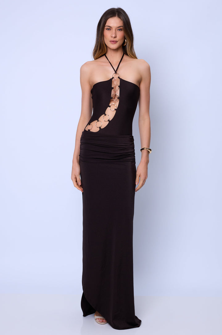 Conjunto Body Maiô Positano + Saia Drapeada Positano Marrom