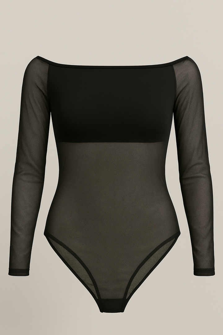Body Transparente Tule Manga Longa Tomara que Caia Amalfi