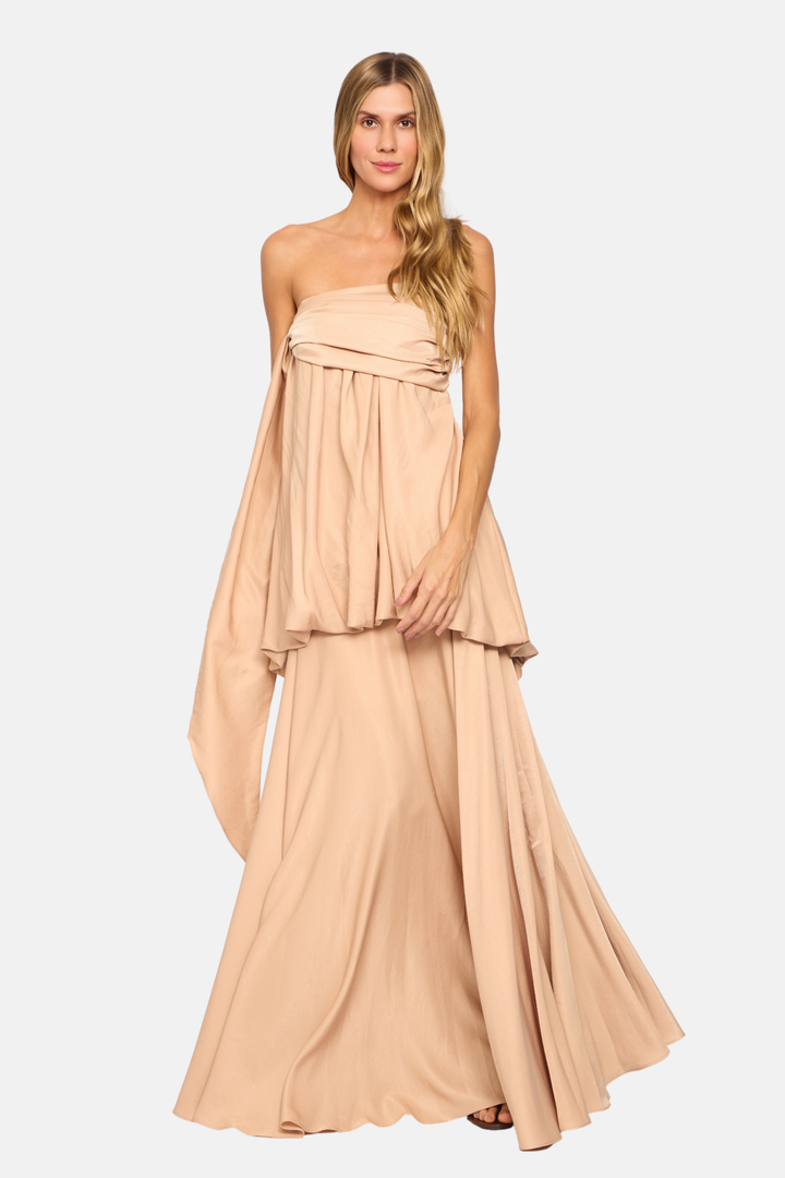 PRÉ-VENDA Vestido Longo Dália Tomara Que Caia Champagne Nude