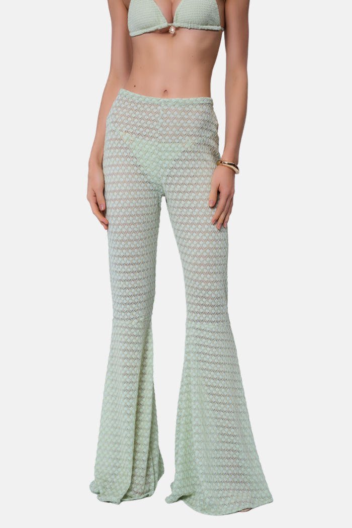 Calça Flare Texturizada Transparente Alba