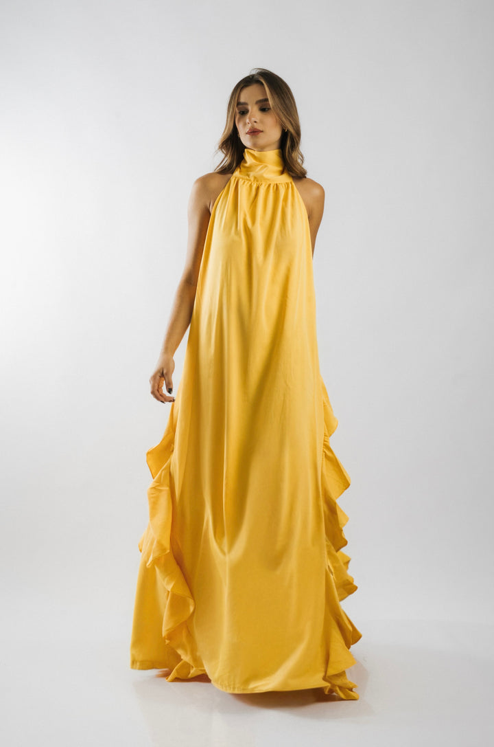 Vestido Longo  Frente Única Babado