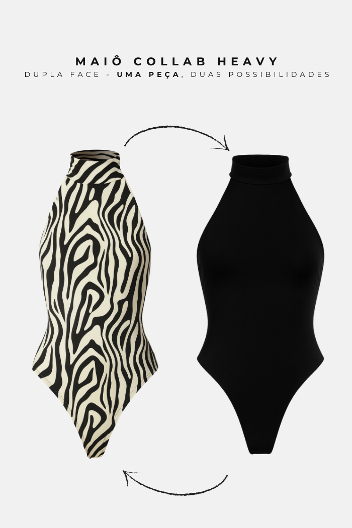 PRE VENDA Body Maiô Dupla Face Zebra Collab Heavy