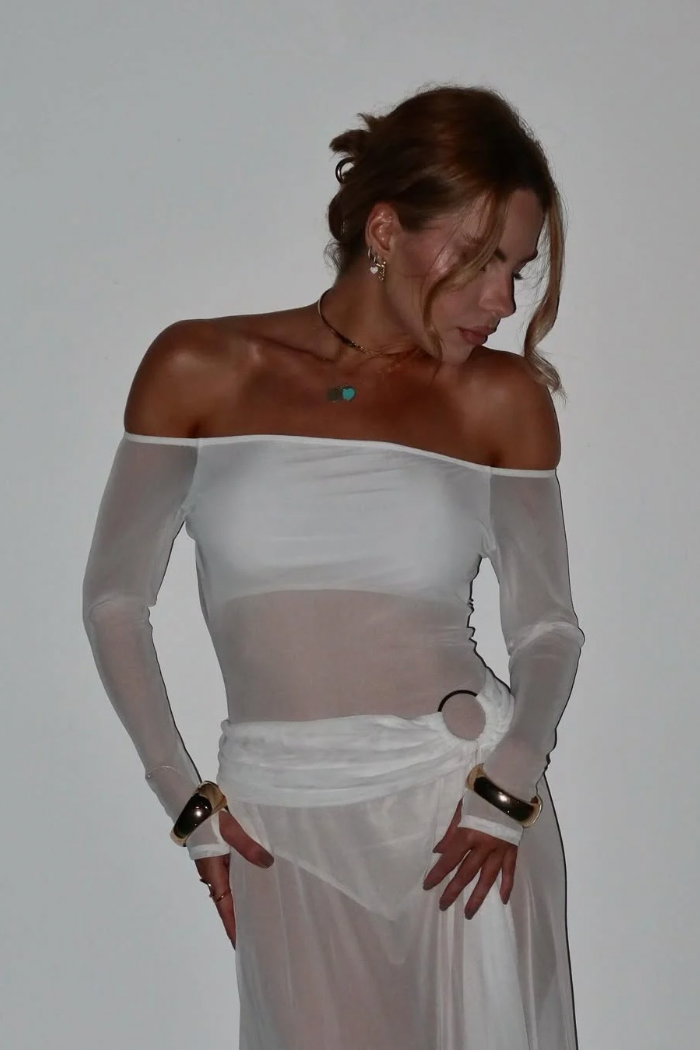 Body Transparente Tule Manga Longa Tomara que Caia Amalfi