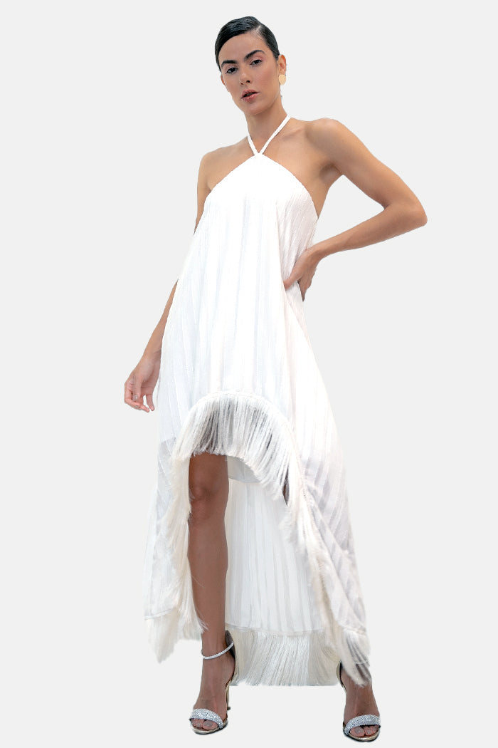 Vestido Mullet  Halter no Pescoço Franjas Laura