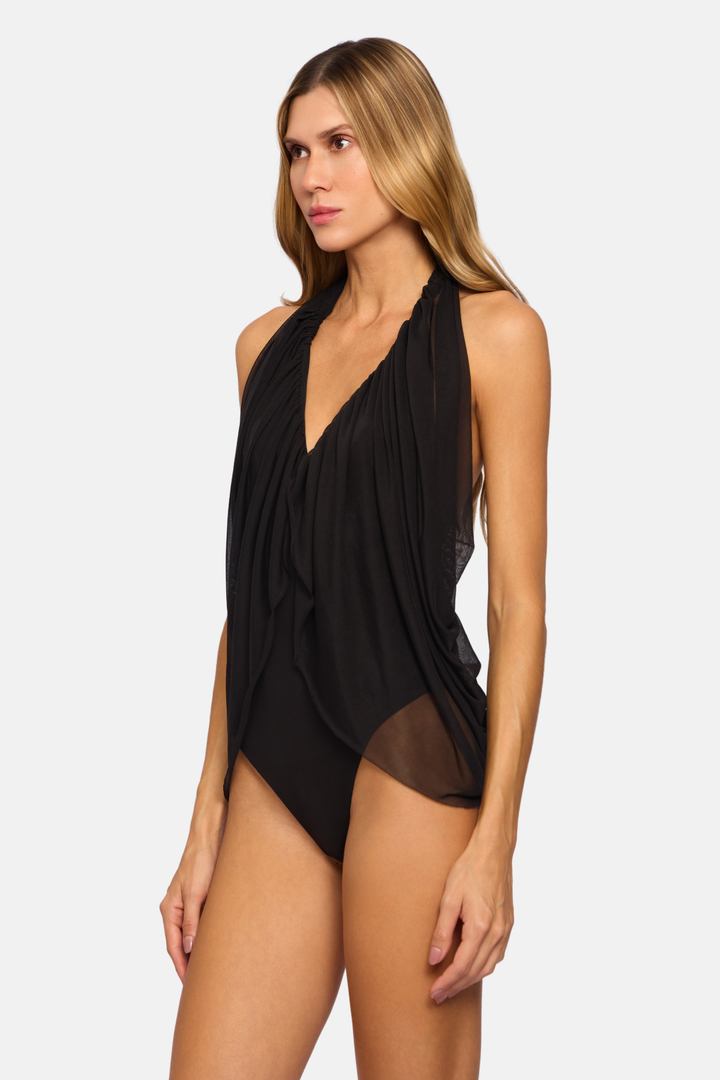Body Isa Decote V Tule