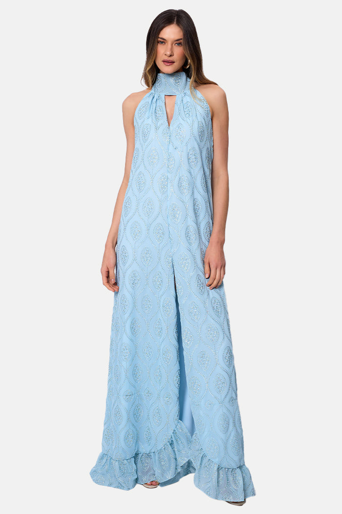 Vestido Longo Halter Neck com Fenda Frontal Veneza
