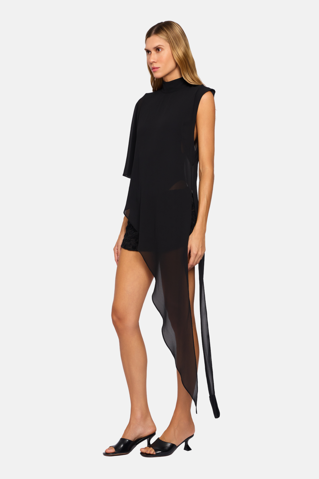 Blusa Capa Bruma Assimétrica Transparente