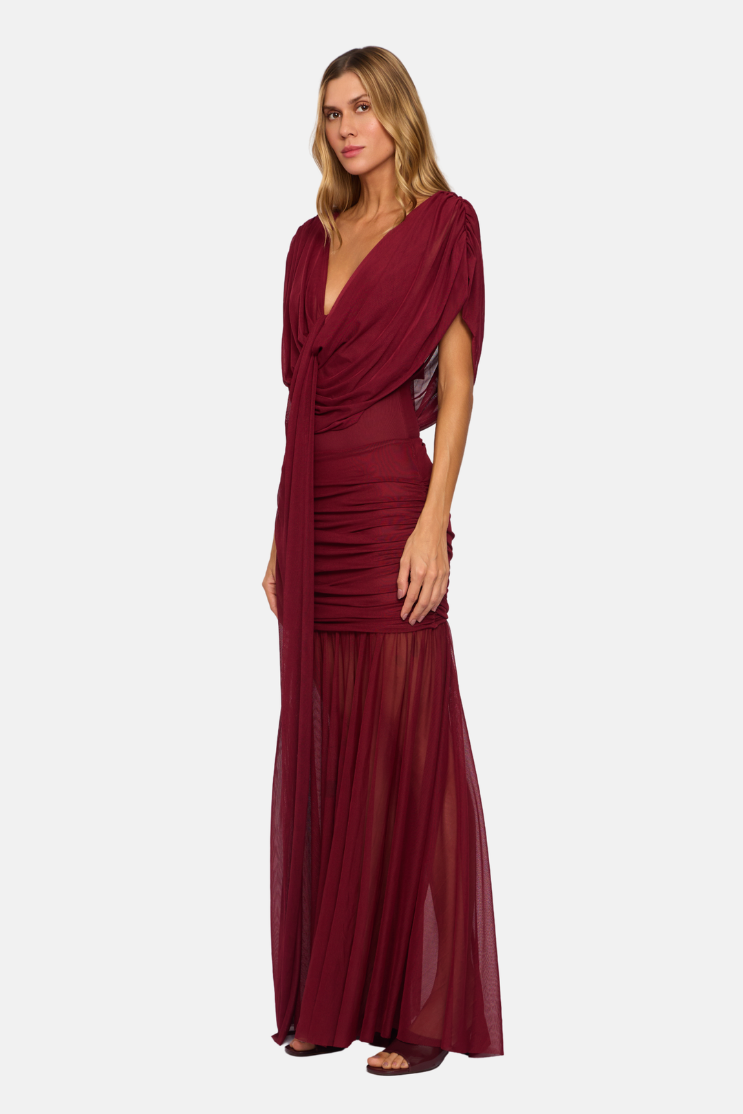 Conjunto London Drapeado Com Faixa Tule Marsala