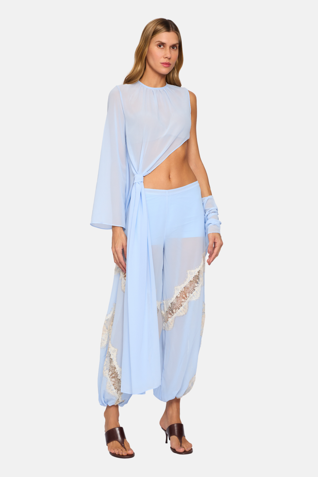 Blusa Capa Éter Assimétrica Knot Transparente