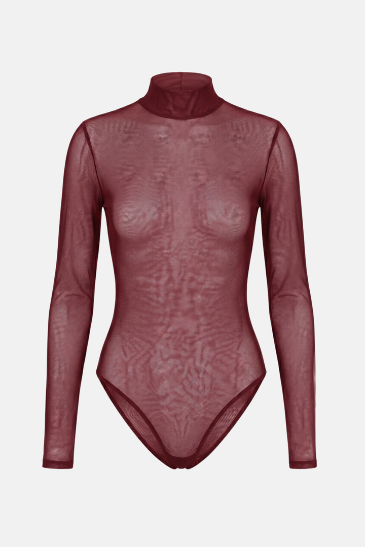 Body Mist Transparente Gola e Manga Longa Tule