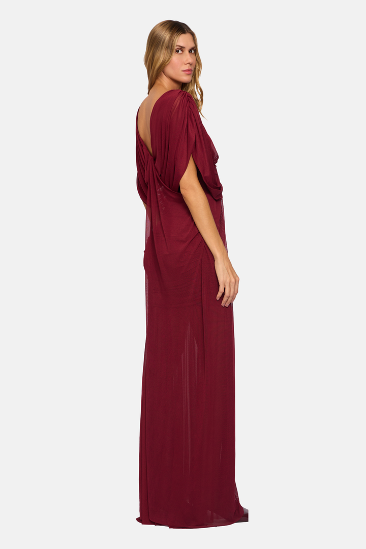 Conjunto London Drapeado Com Faixa Tule Marsala