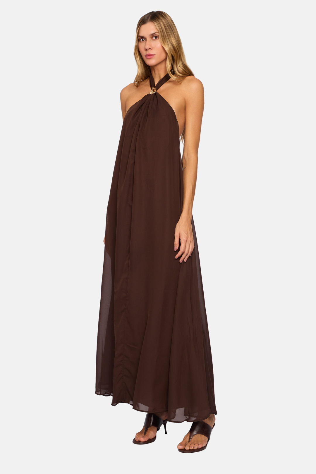 Vestido Longo Frente Única Detalhe Metal Removível
