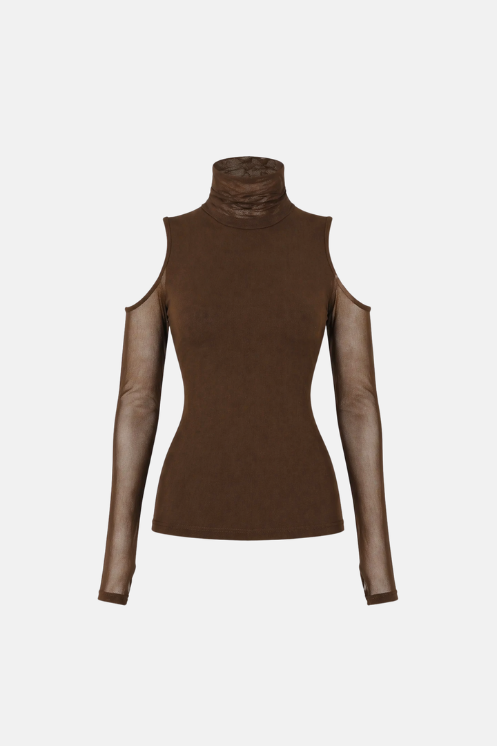 PRÉ-VENDA Blusa Soft Gola e Manga Longa Vazada Tule