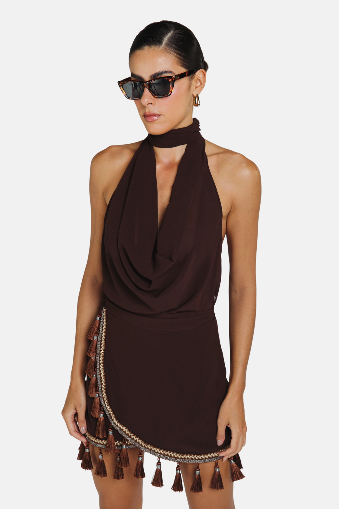 Conjunto Tassel Blusa + Saia Envelope Marrom