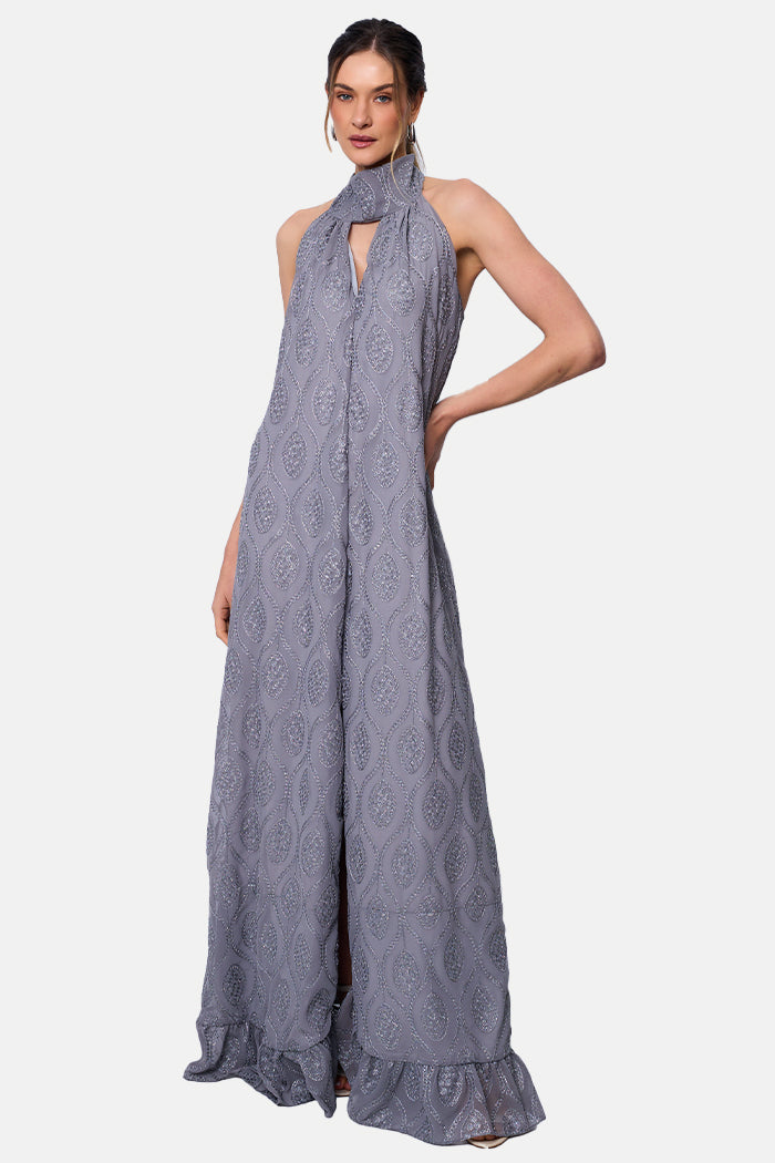 Vestido Longo Halter Neck com Fenda Frontal Veneza