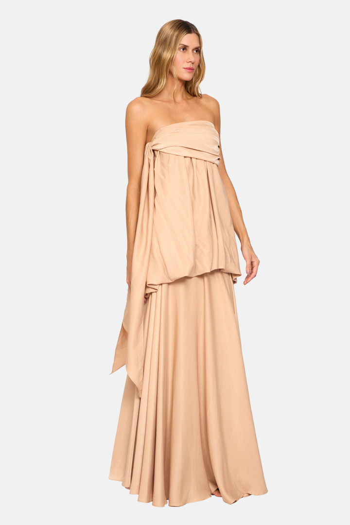 PRÉ-VENDA Vestido Longo Dália Tomara Que Caia Champagne Nude