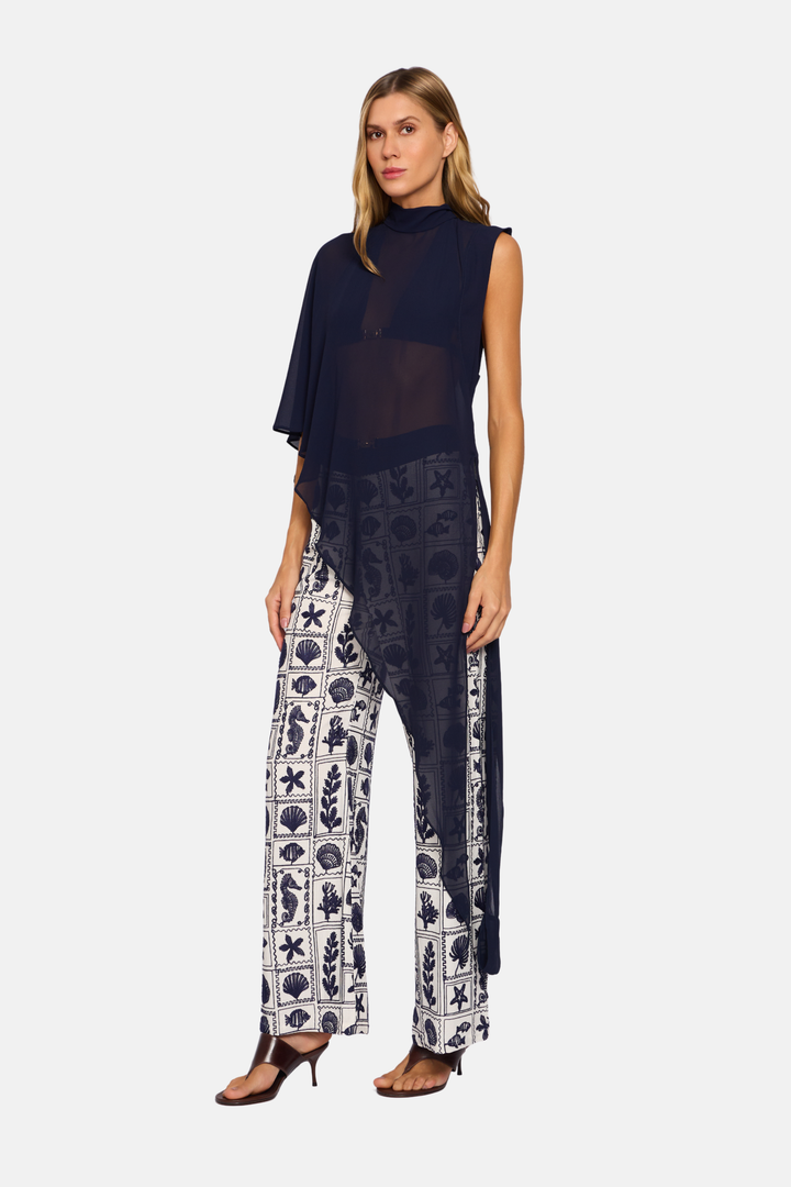 Blusa Capa Bruma Assimétrica Transparente
