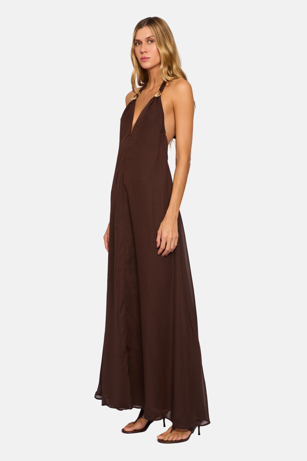Vestido Longo Frente Única Detalhe Metal Removível