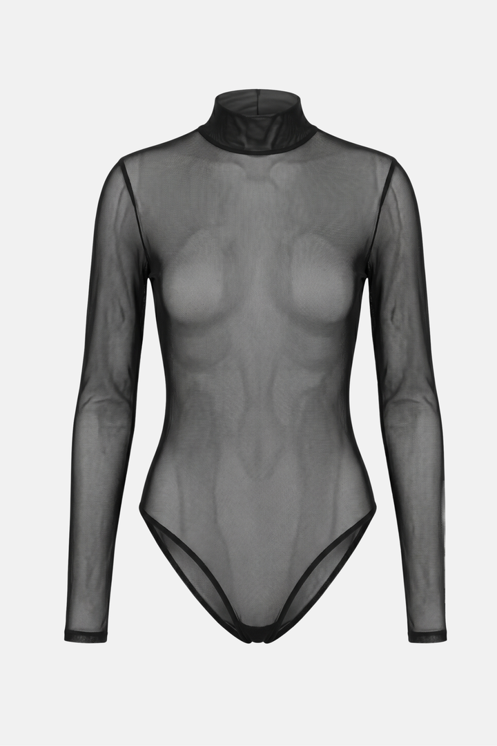 Body Mist Transparente Gola e Manga Longa Tule