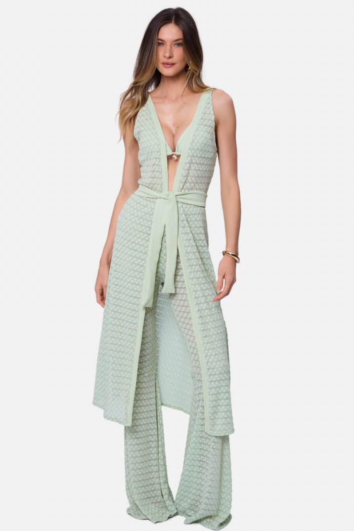 Calça Flare Texturizada Transparente Alba