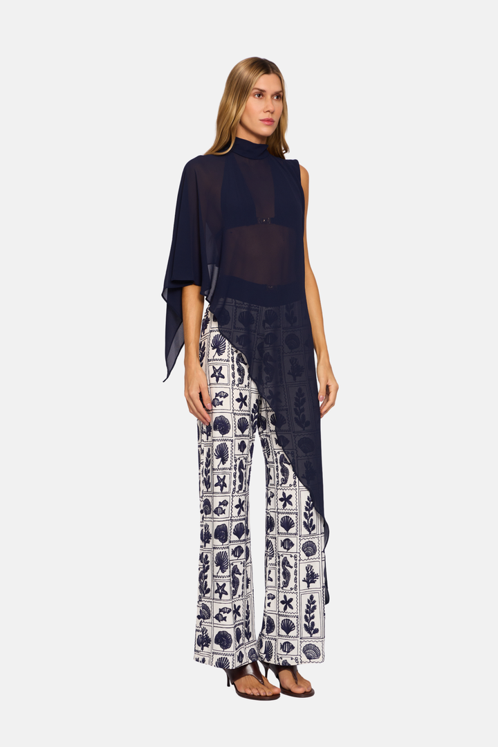 Blusa Capa Bruma Assimétrica Transparente