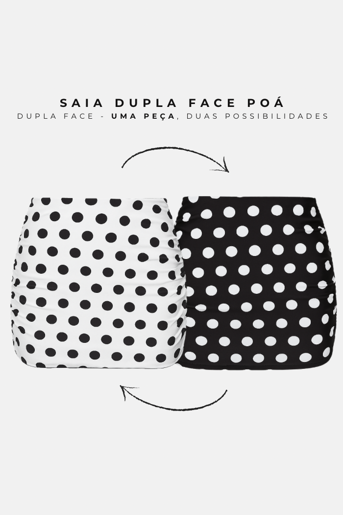 Saia Curta Drapeada Dupla Face Poá