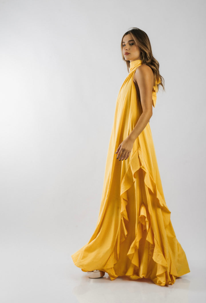 Vestido Longo  Frente Única Babado