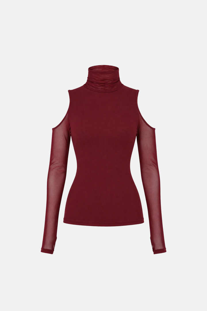 PRÉ-VENDA Blusa Soft Gola e Manga Longa Vazada Tule
