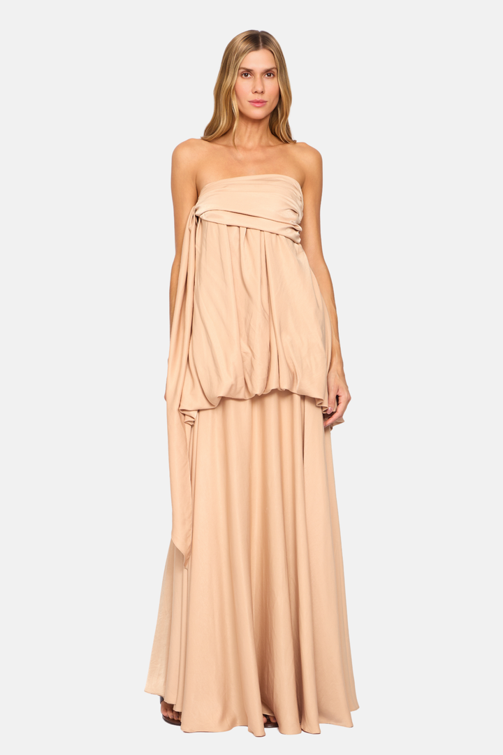 PRÉ-VENDA Vestido Longo Dália Tomara Que Caia Champagne Nude