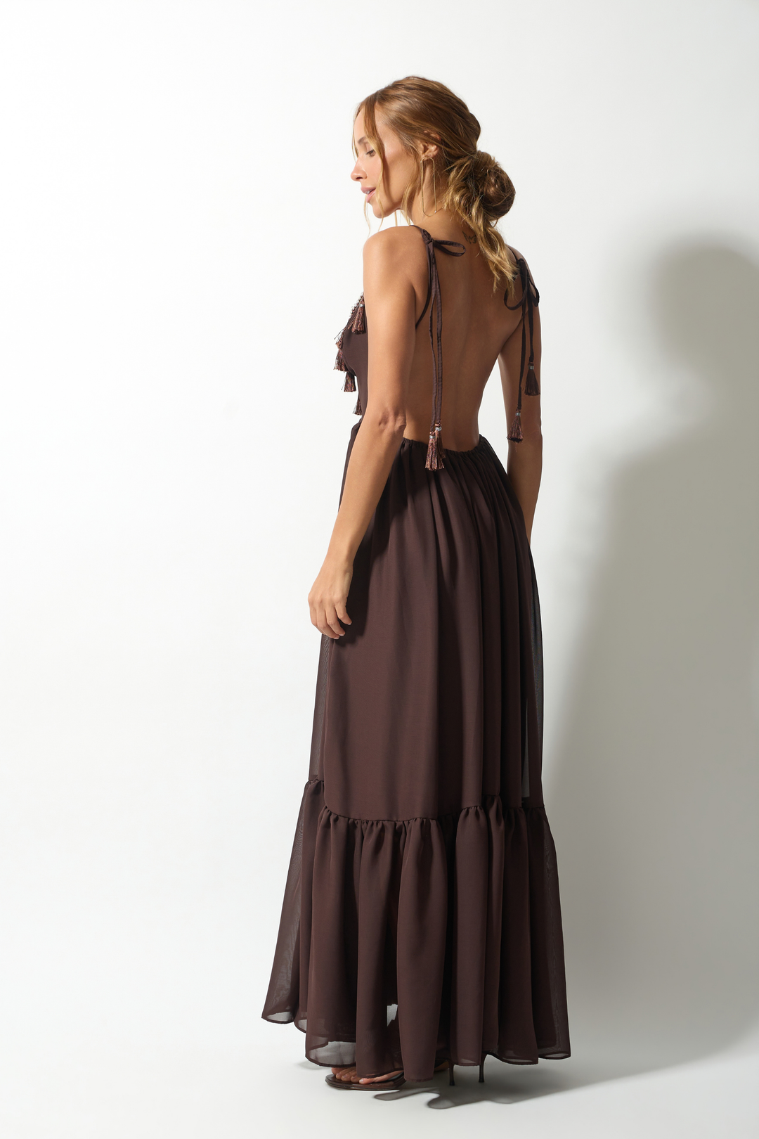 Vestido Longo Tassel Crepe Fluid