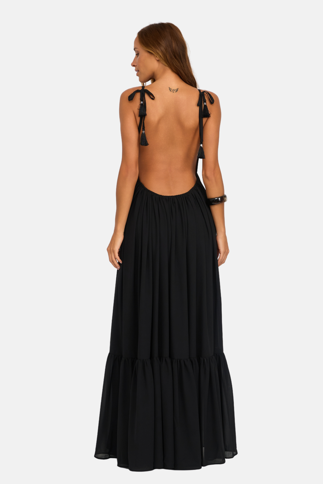 Vestido Longo Tassel Crepe Fluid