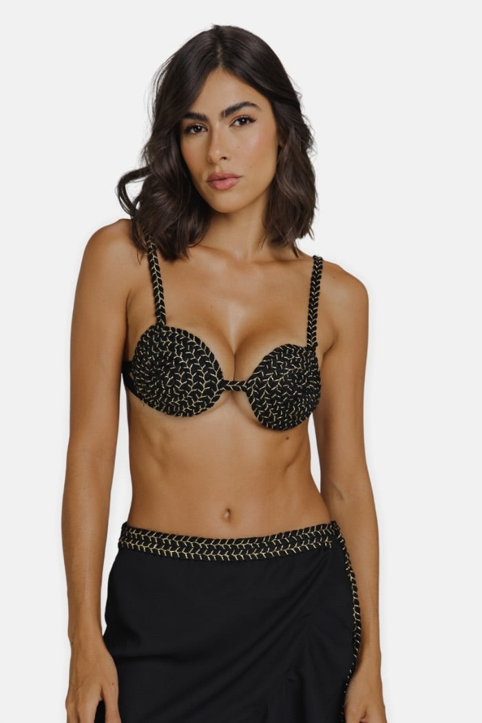 Top Biquíni Bojo  Luxo Dourado Sunshine Capri Preto
